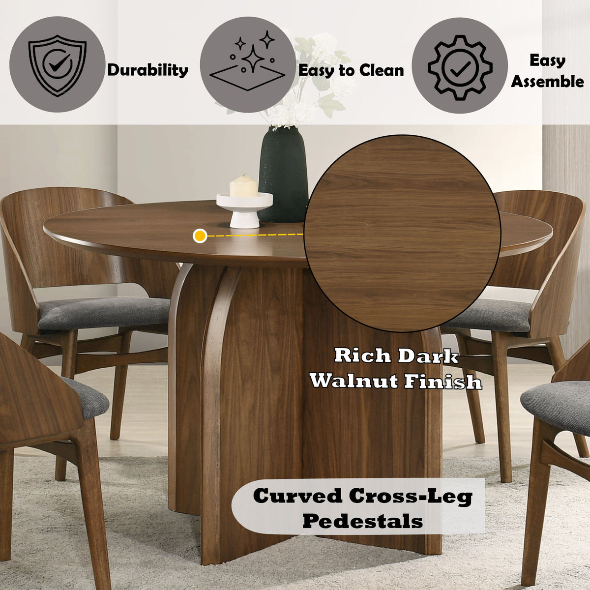 Delmon - Round Dining Table - Dark Walnut