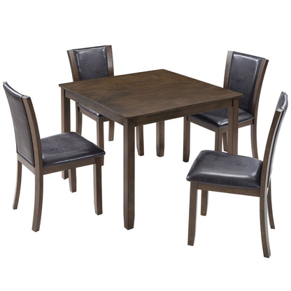 5 Piece Dining Table Set With Chairs - Dark Walnut