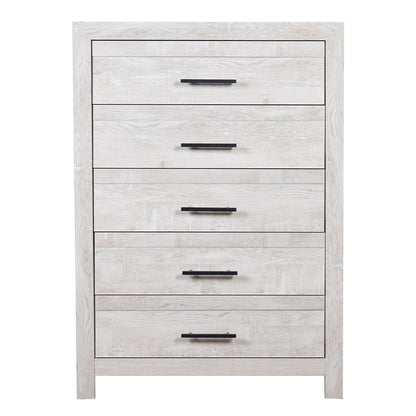 Modern Style 5 Drawer Chest In Natural Rustic Wood With Clean Lines And Spacious Storage