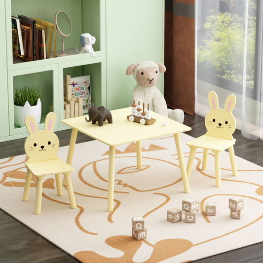 Table And Chair Set With 2 Bunny Chairs, Children's Activity Table For Toddlers, Cute Animal Design - Yellow