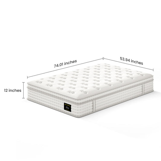 12'' Hybrid Mattress, Memory Foam & Pocket Springs For Pressure Relief