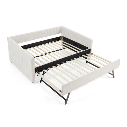 Upholstered Daybed With Trundle With Vertical Stripes