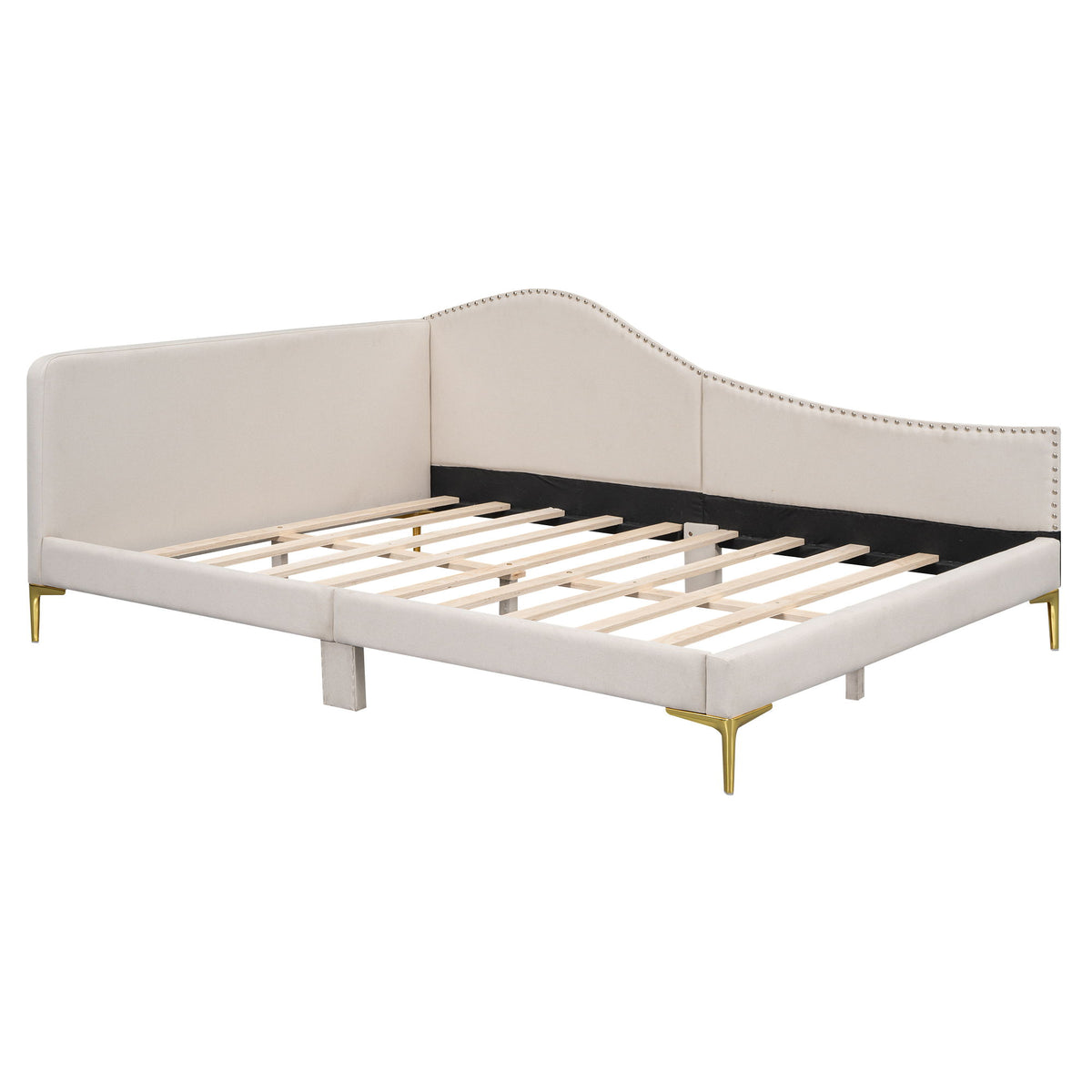 Upholstered Daybed With Headboard And Armrest, Support Legs