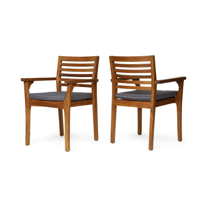 Outdoor Dining Chair With Slat Back And Acacia Wood Frame (Set of 2) - Gray