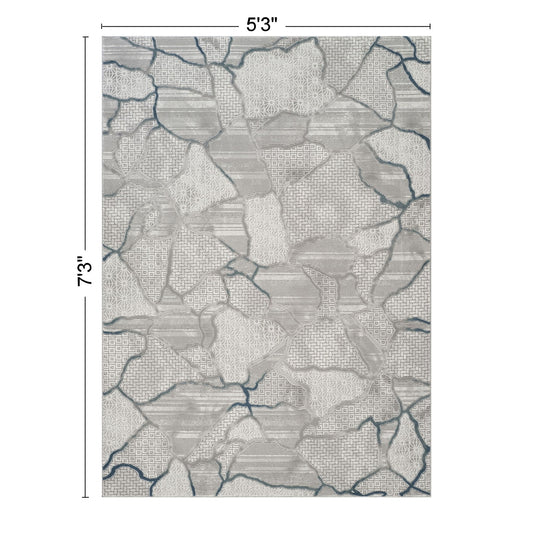 Geometrix - 5'3" X 7'3" Area Rug, Geometric 3D Effect - Ivory / Gray - Polyester