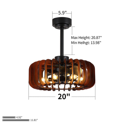 Ceiling Fan, Fandelier With 6 E12 Sockets, Reversible DC Motor, 6 Speeds, Remote Control, Adjustable Hanging - Black / Brown