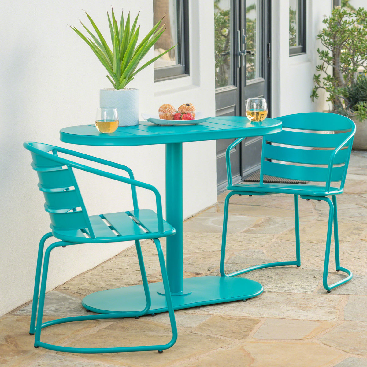 3 Piece Elegant Outdoor Bistro Set With 2 Chairs And Oval Table