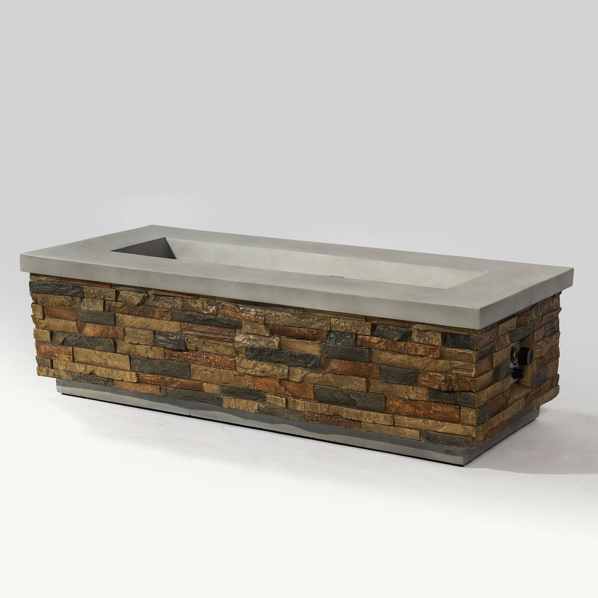 Propane Gas Fire Pit Table, 60000 Btu Rectangular For Outside Patio - Light Gray / Mixed Light Brown