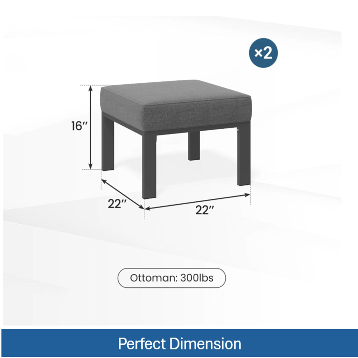 All-Weather Patio Ottomans With Thick Cushions (Set of 2)