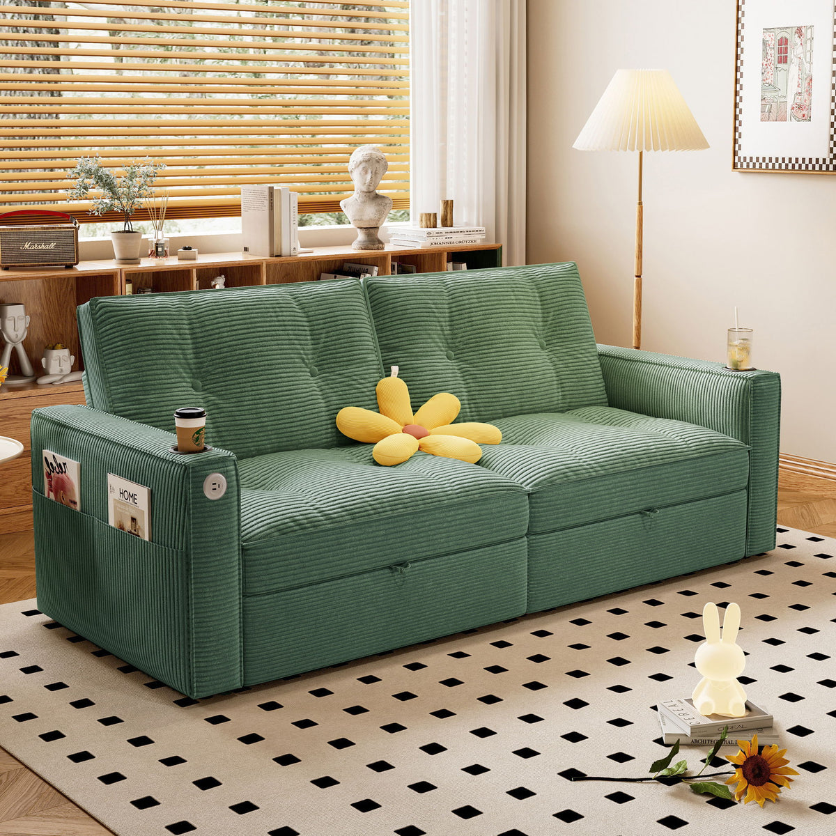 2 In 1 Convertible Sofa Bed For Living Rooms - Green