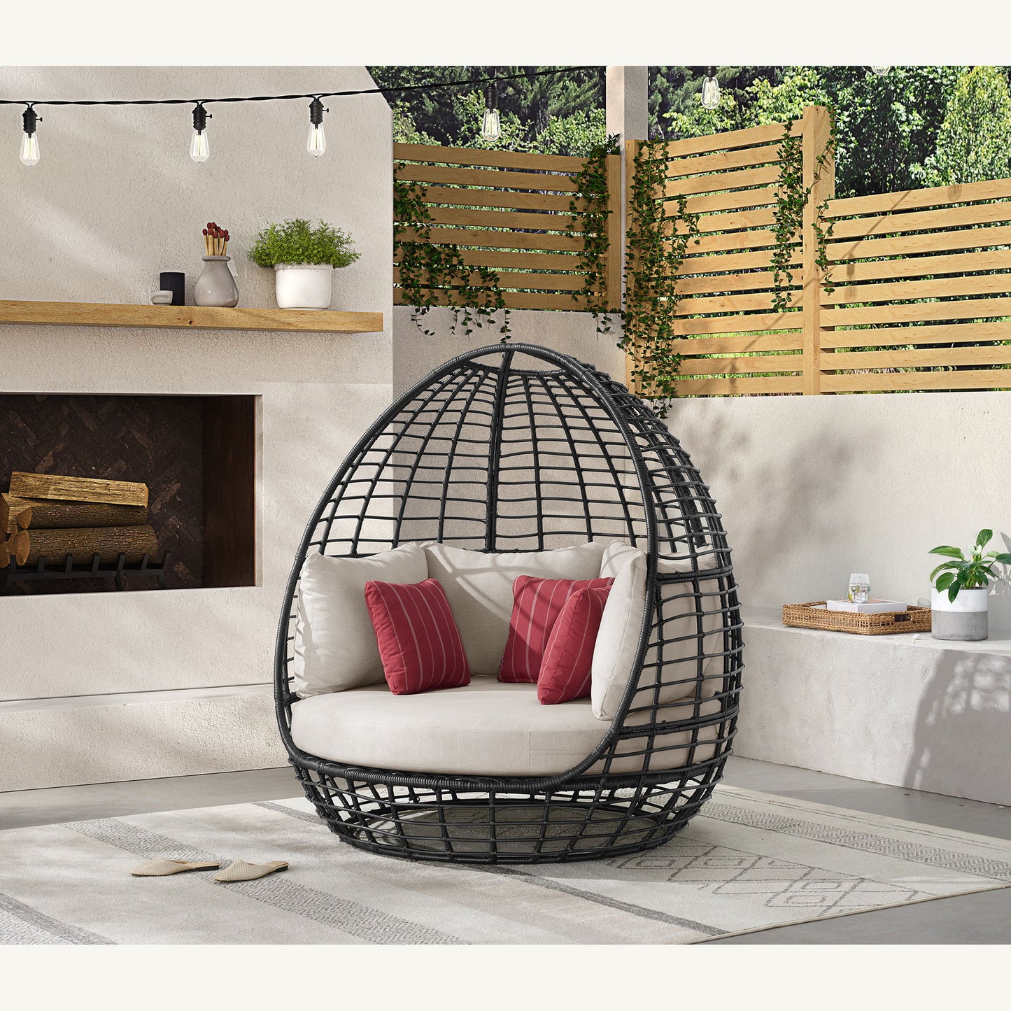 Playa - Twin Egg Chair With 3 Pillows - Dark Gray / Beige