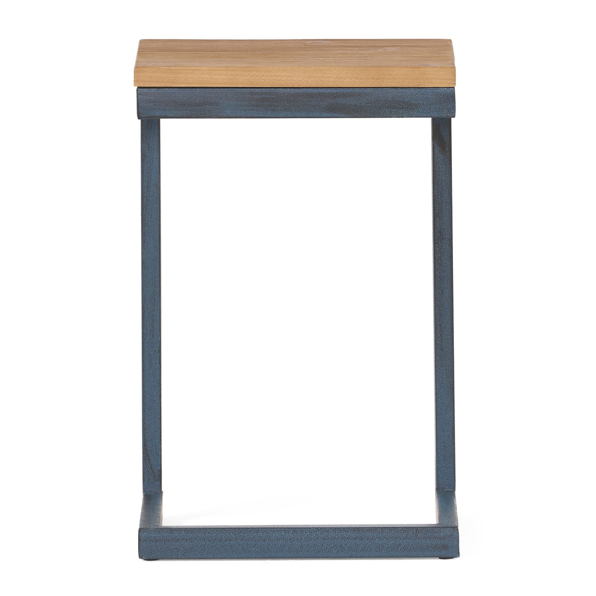 Small C Shaped End Table With Iron Base And Fir Wood Top - Black