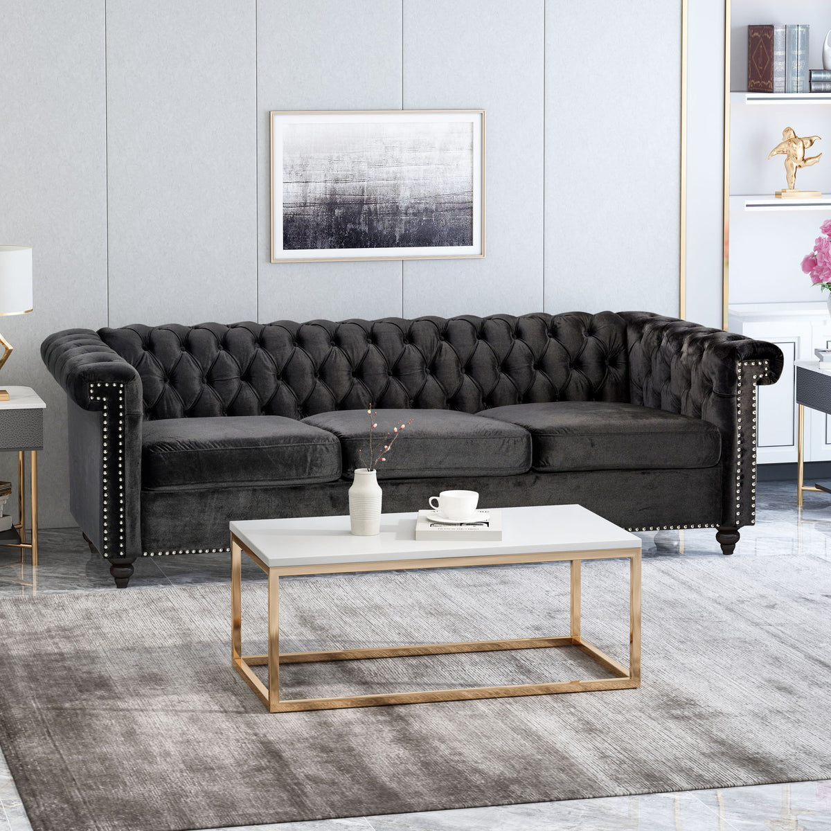Chesterfield Style 3 Seater Sofa With Deep Button Tufting