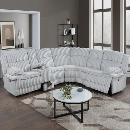 U-Shaped Sectional Sofa With Console Cup Holder, Storage Drawer, Manual Reclining