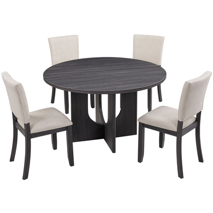 Round Dining Set With 4 Upholstered Dining Chairs