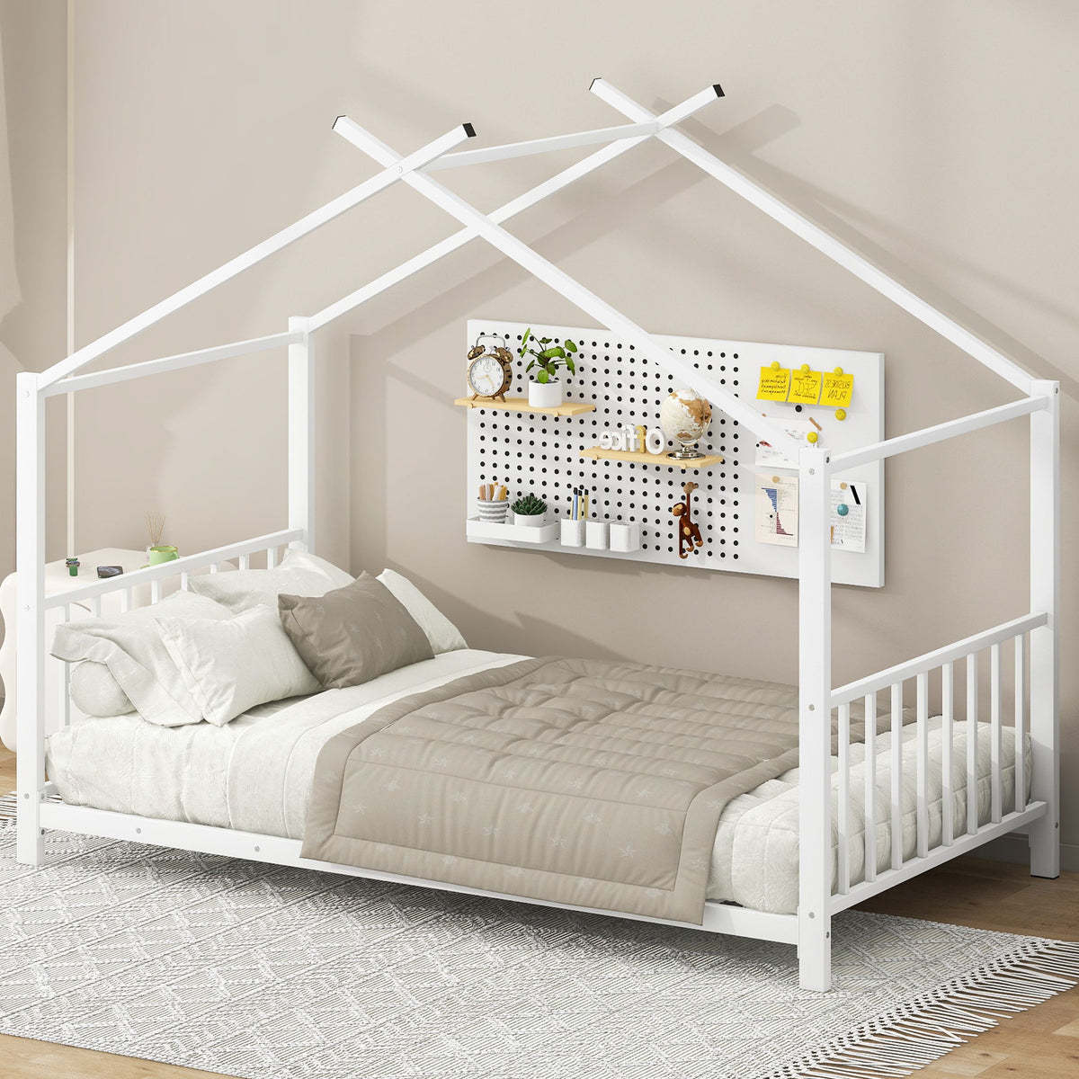 Metal House Platform Bed With Modern Design And Durable Frame