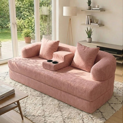 2 In 1 Convertible Sleeper Sofa Bed With Cup Holders