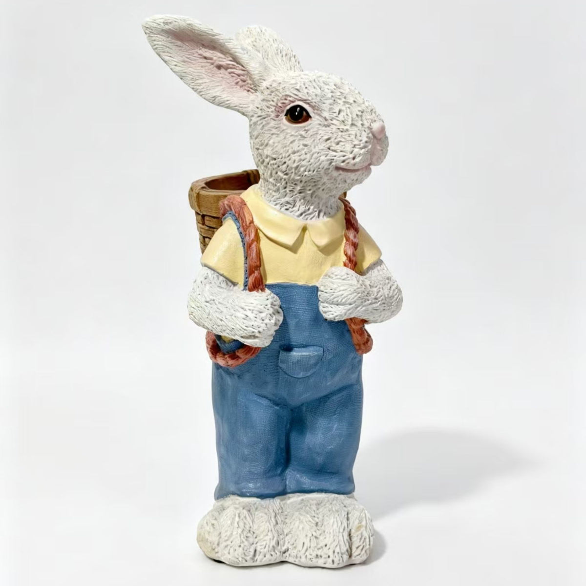 Simulated Couple Rabbit Statue Flower Pot Ornament, Resin Garden Sculpture Decor - Blue / White