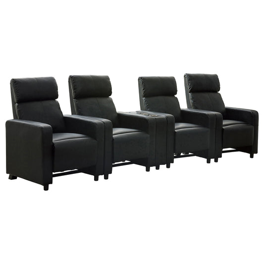 Warren - 4 Seater Home Theater With Wedge Console Recliners - Black