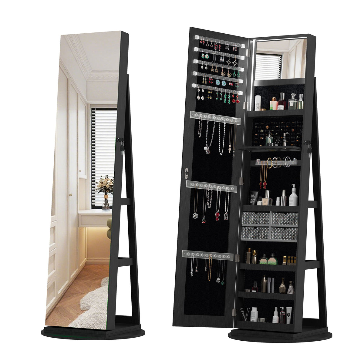 Swivel Jewelry Cabinet With Full Length Mirror