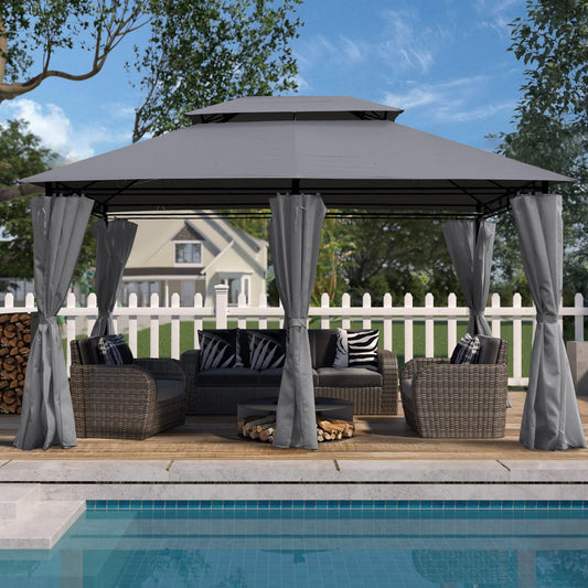 13 0 Ft Outdoor Patio Gazebo Canopy Tent With Ventilated Double Roof And Side Wall (Detachable Curtain Included On All Sides) Suitable For Lawn Garden Backyard And Deck - Gray