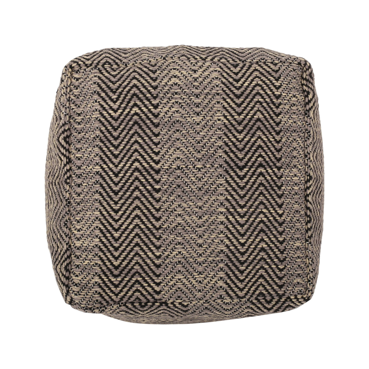 Barracuda - Handcrafted Cotton Pouf With Chevron Pattern - Brown