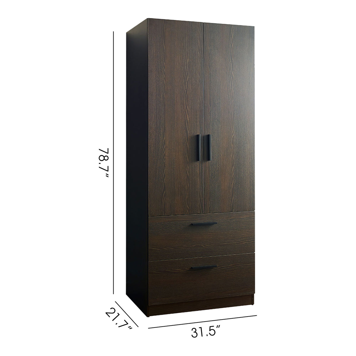 Brook - 2 Door Closet With 2 Drawers And Hanging Bars - Dark Brown