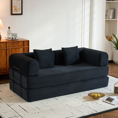 Convertible Sleeper Sofa Bed With Cylindrical Pillow, With Fixed Shape Frame