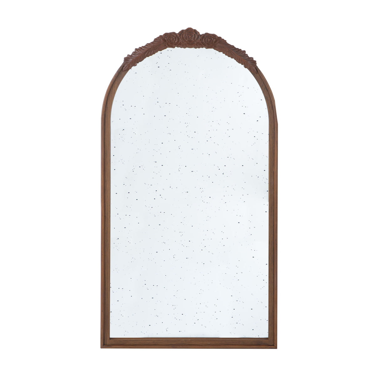 Hand Carved Rose Antique Mirror Frame, Wood Arch Mirror Wall Decor For Living Room