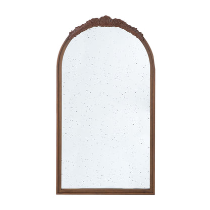 Hand Carved Rose Antique Mirror Frame, Wood Arch Mirror Wall Decor For Living Room