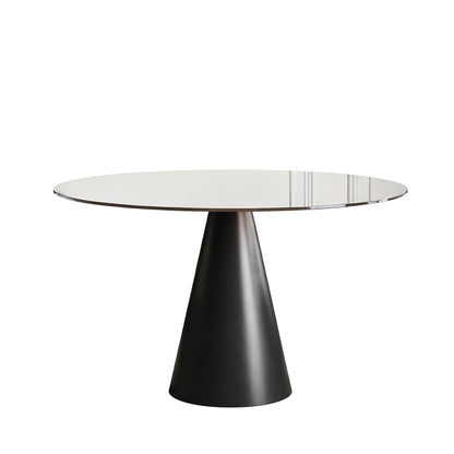 Round Dining Table & Tempered Glass Top - Black / Brown