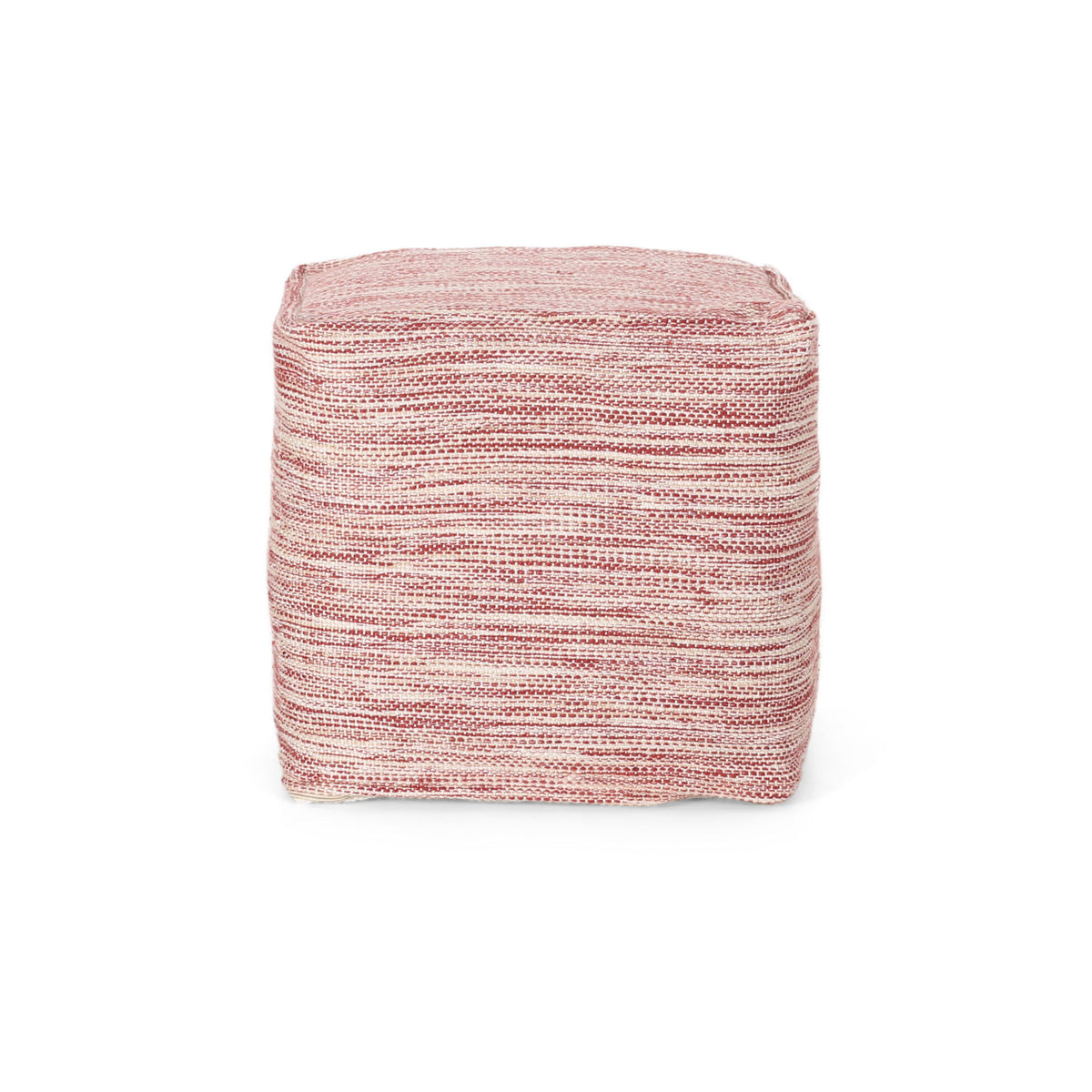 Enigma - Yarn And Cotton Square Pouf Ottoman With Polystyrene Beads - Red