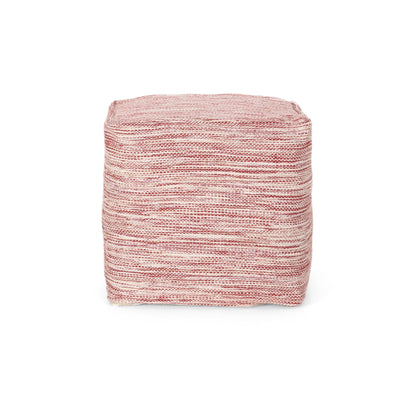 Enigma - Yarn And Cotton Square Pouf Ottoman With Polystyrene Beads - Red