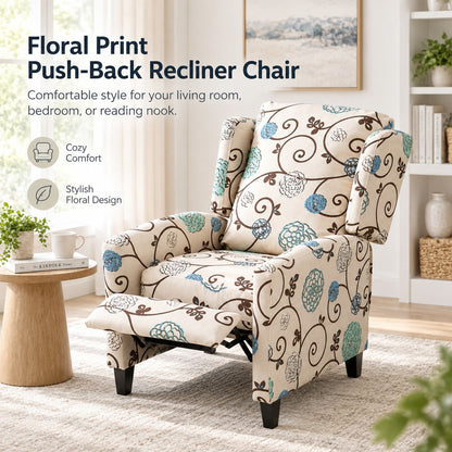 Wingback Recliner Chair With Padded Arms - Beige