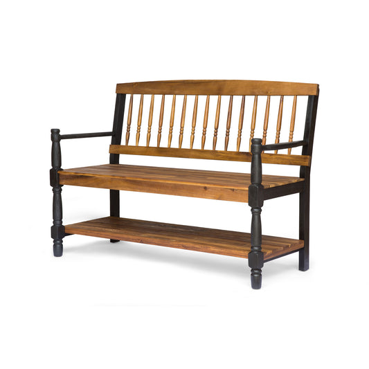 Slatted Bench With Built In Shelf
