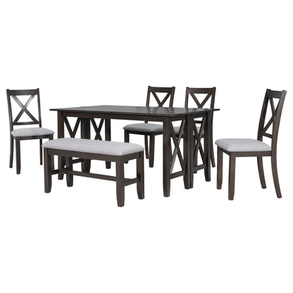 6 Piece Family Dining Room Set, Space Saving Foldable Table And 4 Chairs With Bench