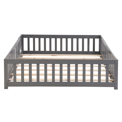 Solid Floor Bed With Door And Fence For Children