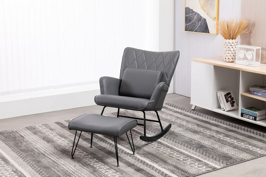 Rocking Accent Chair With Lumbar Pillow And Ottoman
