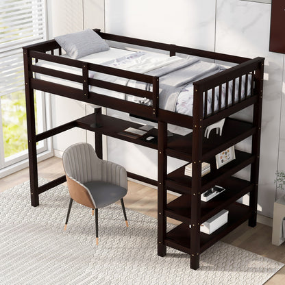 Loft Bed With Storage Shelves And Under Bed Desk