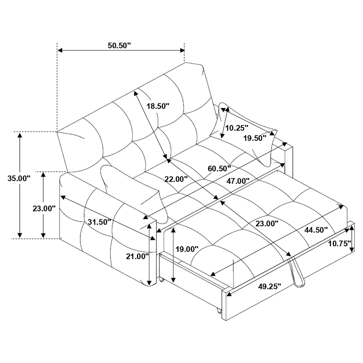 Alvara - Tufted Cushion Pull Out Sleeper Sofa Bed