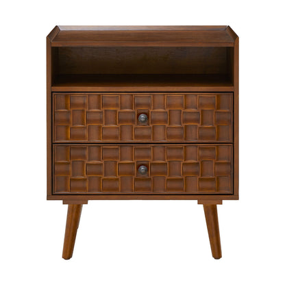 Nightstand With Charging Station, 2 Drawer Bedside Table With Shelf And USB / AC Ports