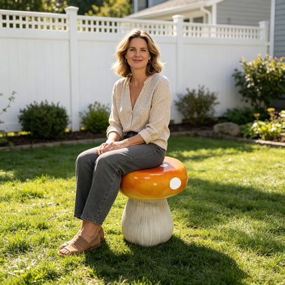 Mushroom Model Statue Stool, Outdoor Garden Stool - Orange