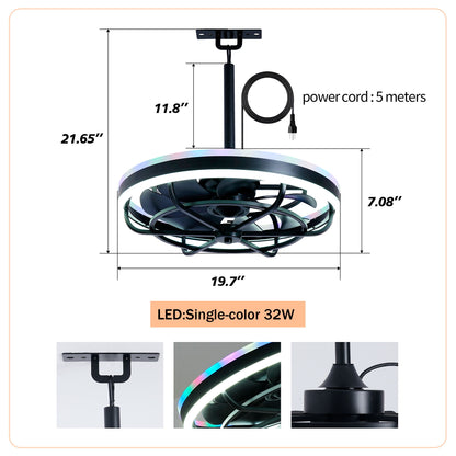 Ceiling Fan Light LED Light Source And Remote Control, 3000 - 6500K Dimmable LED Fan Light, 6 Speeds, For Living Room - Matte Black