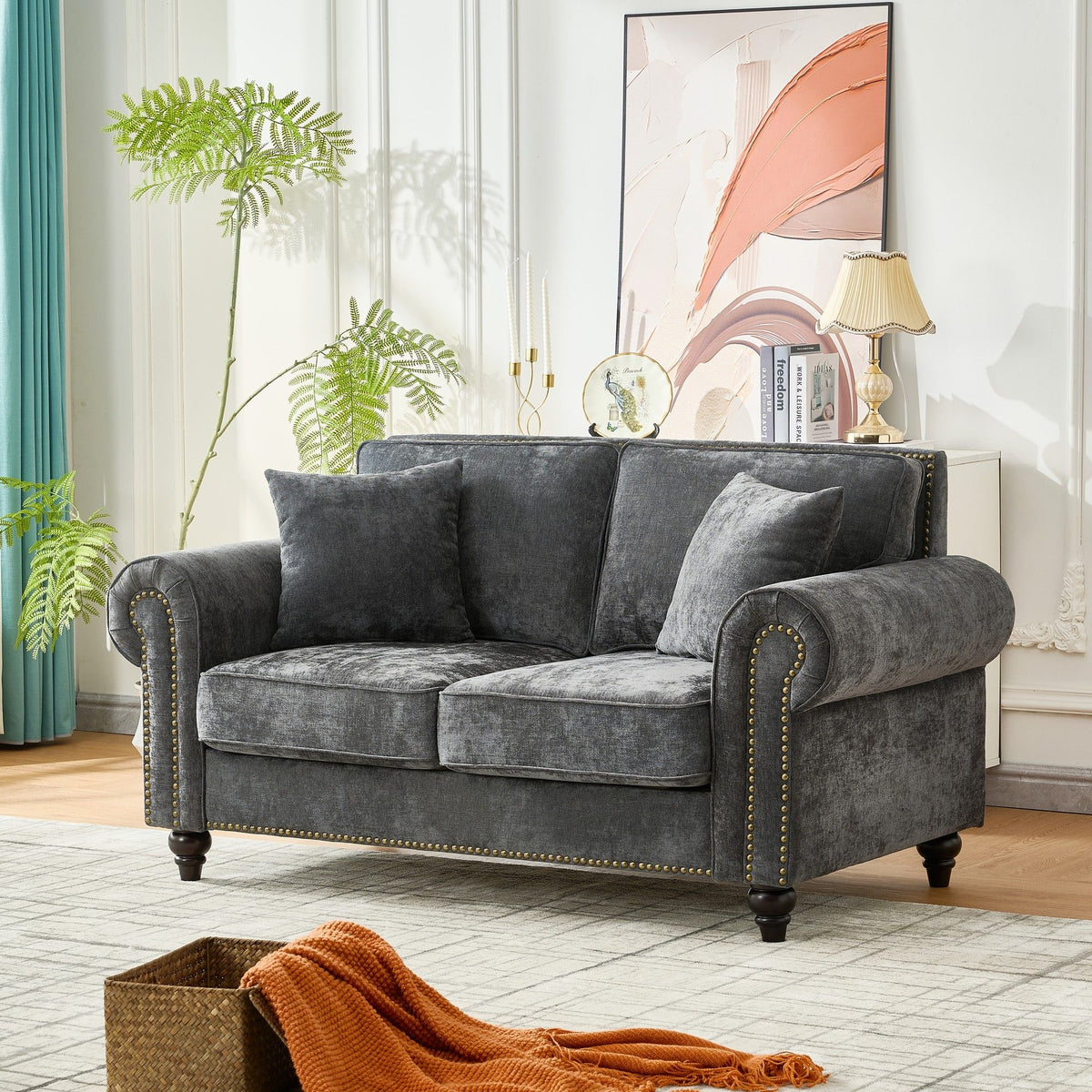 2 Seater Sofa With Rolled Arms, Tufted Upholstered Couch