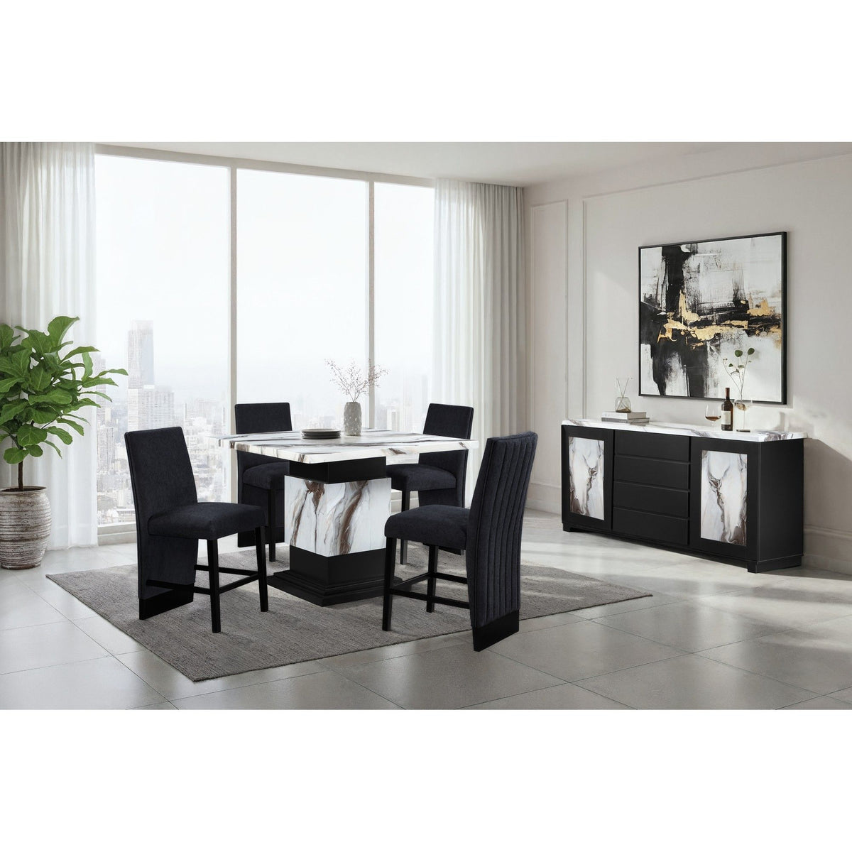 Sammi - Bar Table With And Pedestal Base - Black / White Print