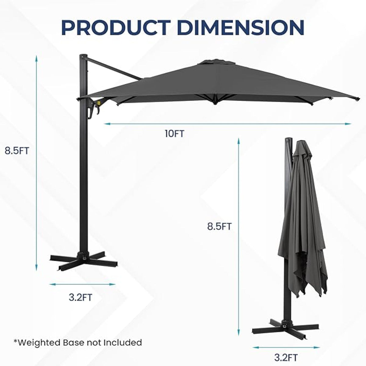 Round Cantilever Patio Umbrella With 360 Rotation & Infinite Tilt Adjustment