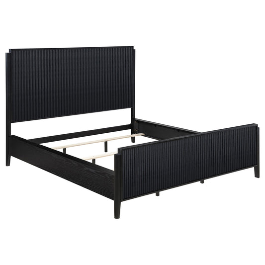 California King 5 Piece Bedroom Set With Fluted Detailing - Black
