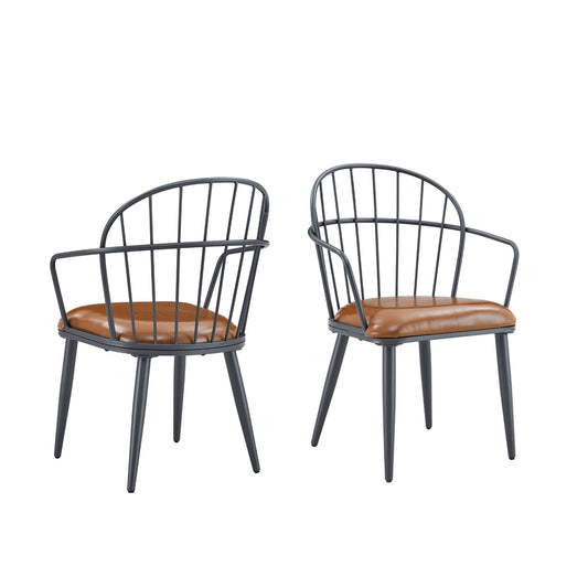 Industrial Inspired Upholstered Dining Chair Set With Metal Legs (Set of 2) - Brown
