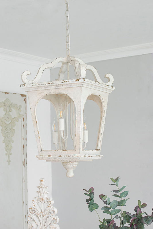 4 Light Wood Chandelier, Hanging Light Fixture With Adjustable Chain For Kitchen, Bulb Not Included - Cream White