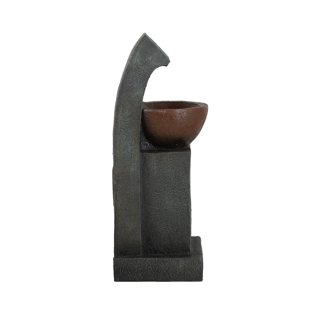 Sculptural Water Fountain With Bowl Basin, With Light And Pump, For Indoor And Outdoor - Brown / Black